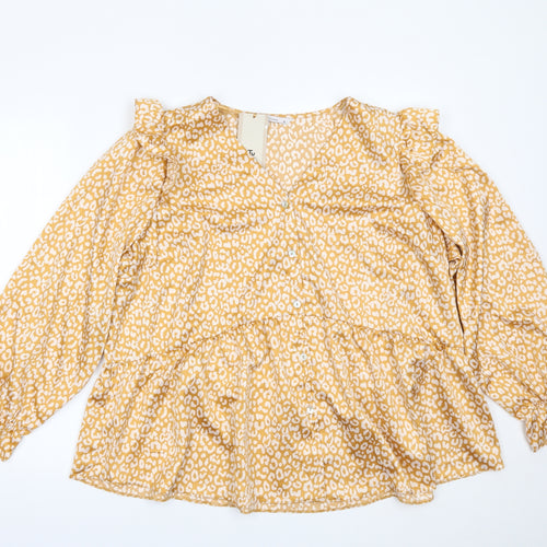 TU Womens Yellow Animal Print  Basic Blouse Size 18