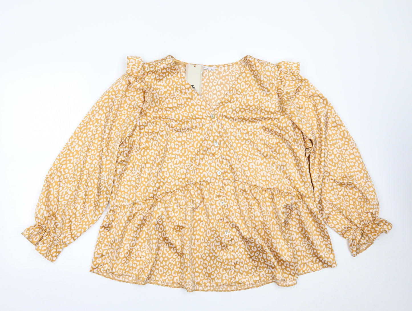 TU Womens Yellow Animal Print  Basic Blouse Size 18