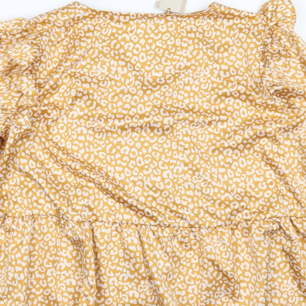 TU Womens Yellow Animal Print  Basic Blouse Size 18