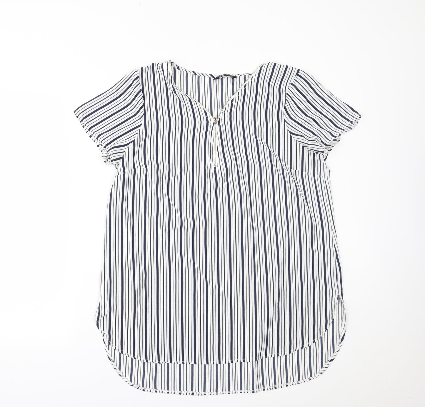 New Look Womens White Striped  Basic T-Shirt Size 14