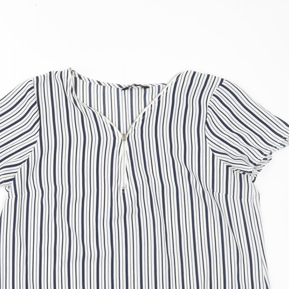 New Look Womens White Striped  Basic T-Shirt Size 14