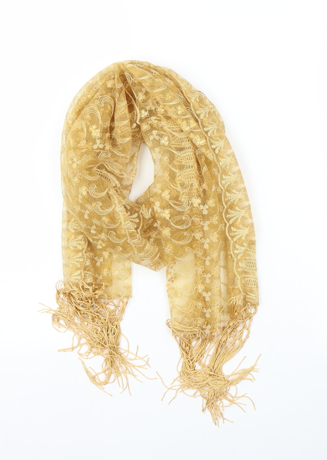 Preworn Unisex Gold Floral   Scarf