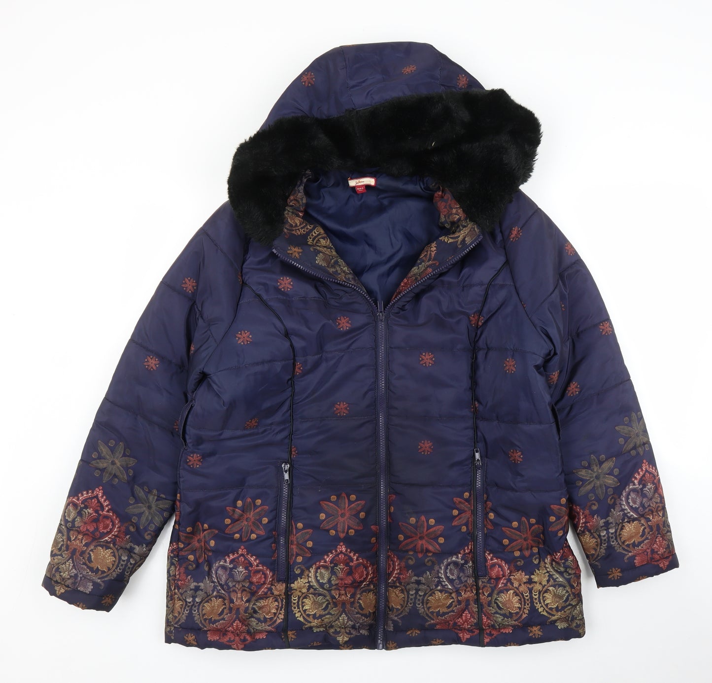 Joe Browns Womens Blue Paisley  Puffer Jacket Coat Size 14
