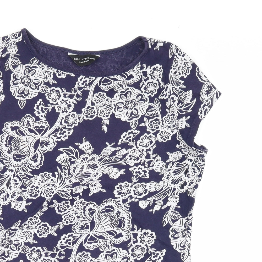 Dorothy Perkins Womens Blue Floral  Basic T-Shirt Size 12