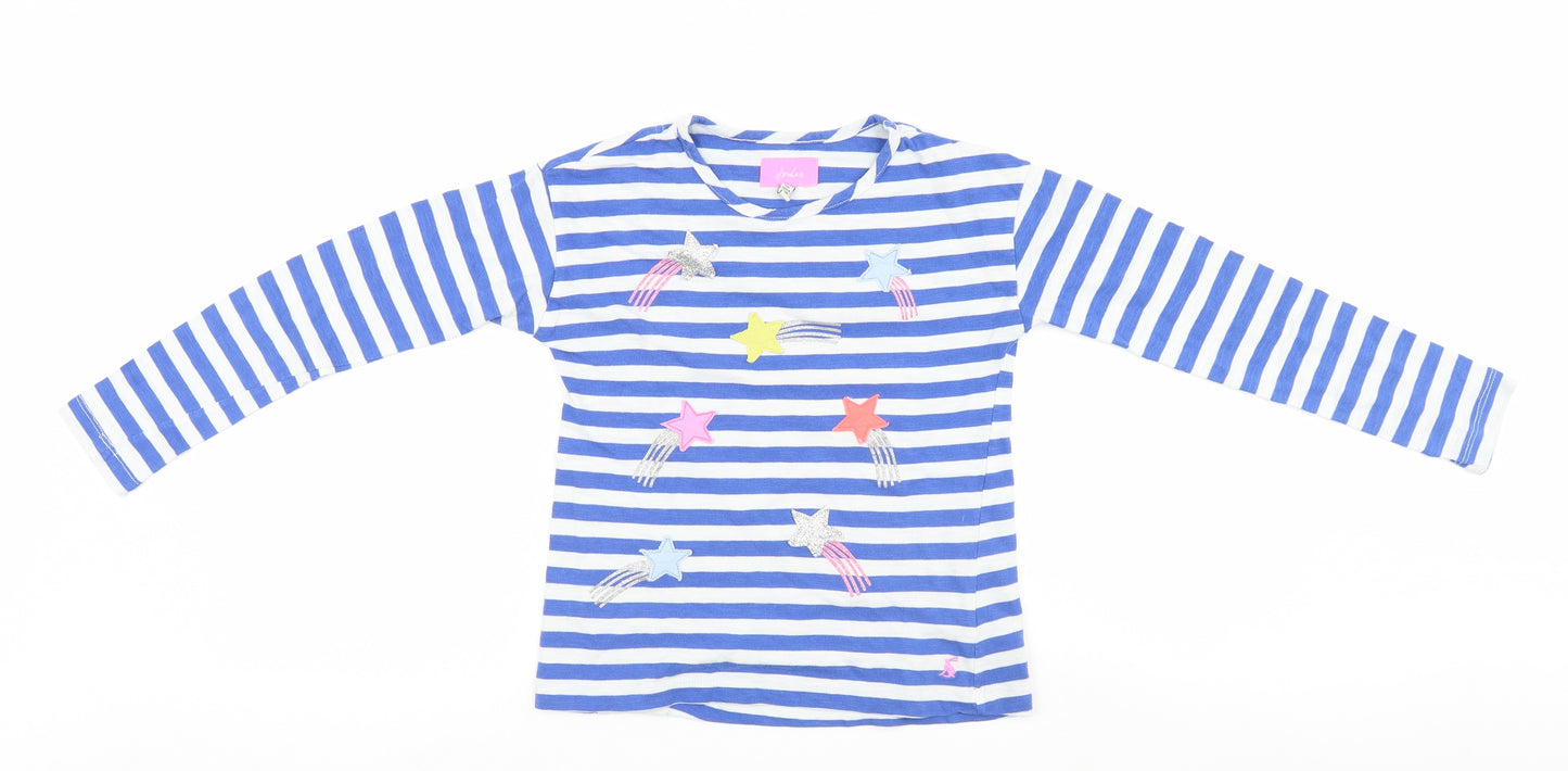 Joules Girls Blue Striped  Basic T-Shirt Size 9-10 Years