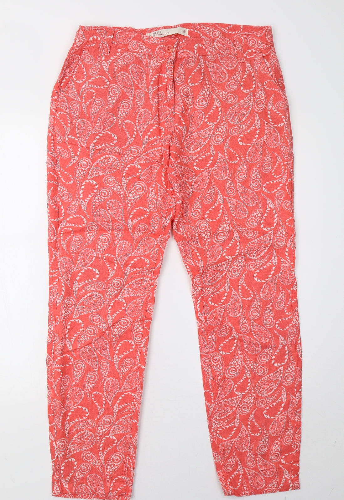 NEXT Womens Red Geometric  Chino Trousers Size 12 L30 in