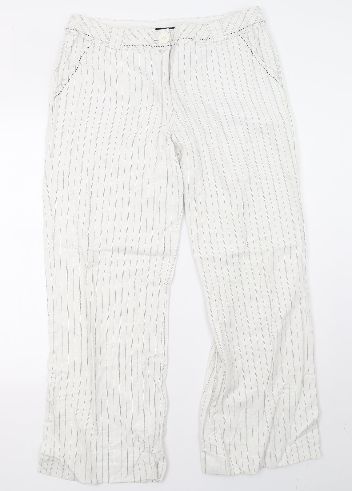 NEXT Womens White Striped  Trousers  Size 16 L30 in