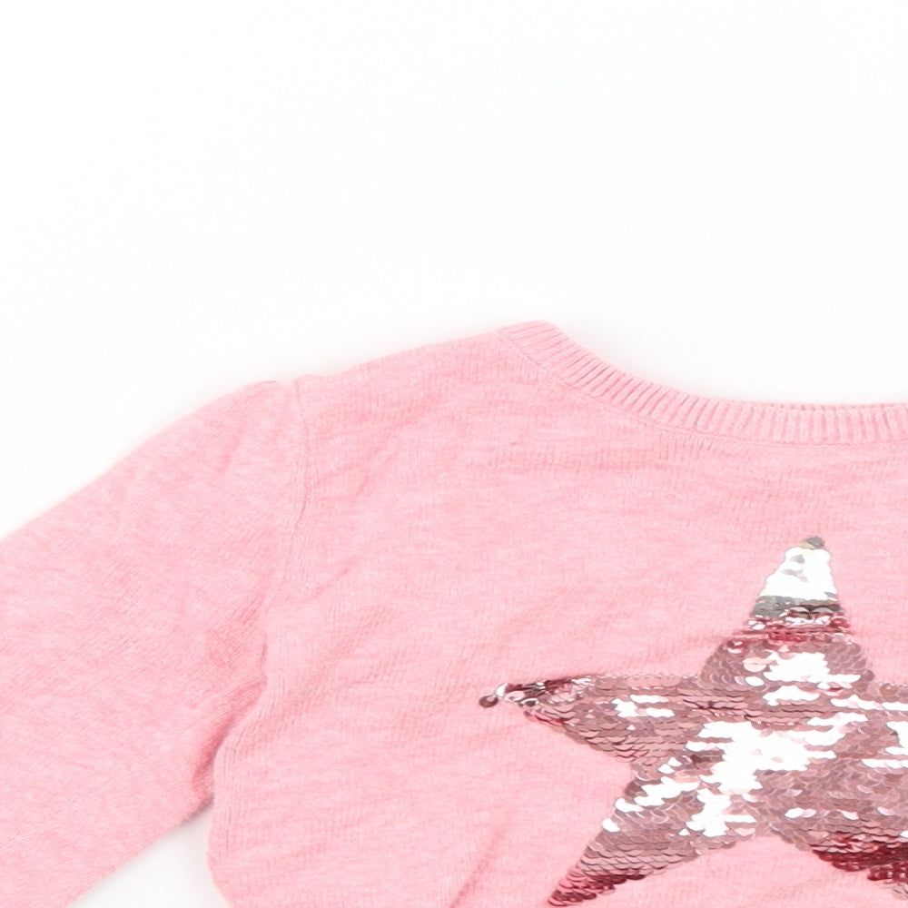 Young Dimension Girls Pink Geometric  Pullover Jumper Size 3-4 Years