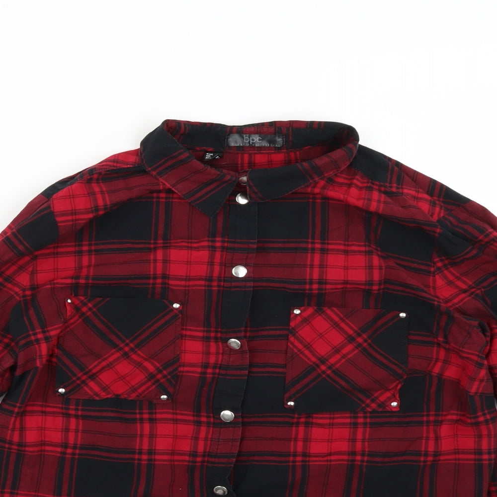 bpc Womens Red Check  Basic Button-Up Size 16
