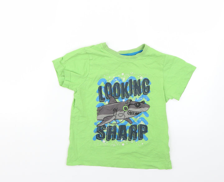 Matalan Boys Green Geometric Basic T-Shirt Size 7 Years