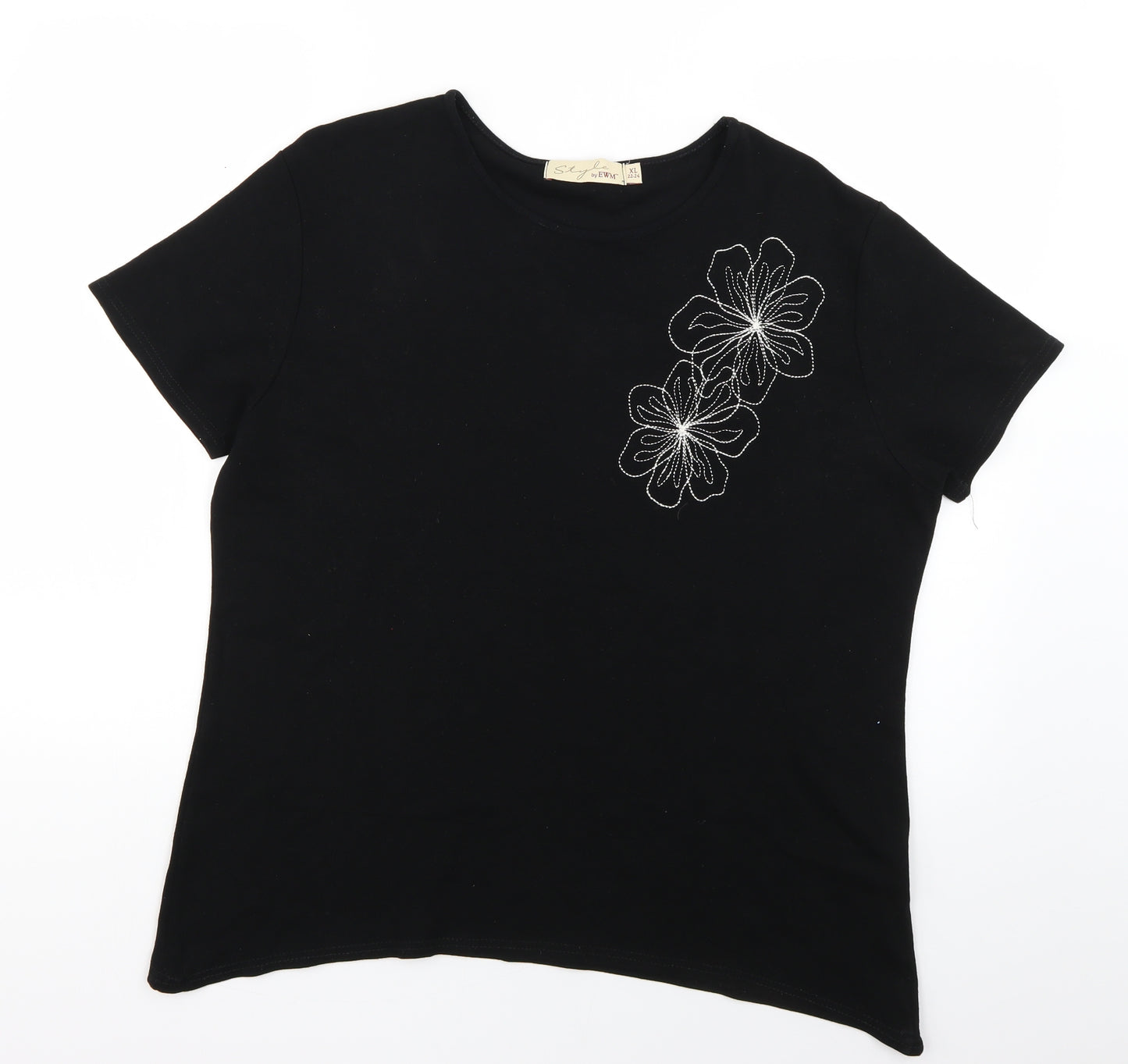 style by ewm Womens Black Floral  Basic Blouse Size 24