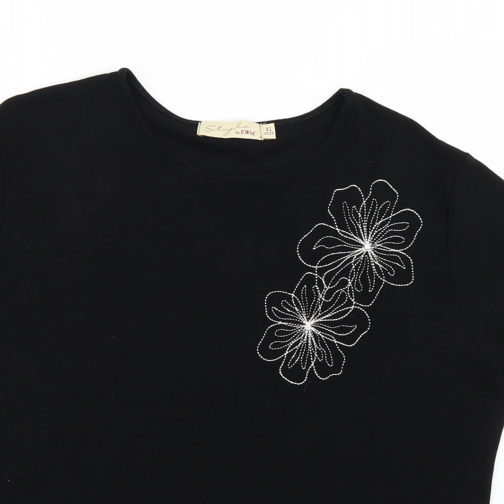 style by ewm Womens Black Floral  Basic Blouse Size 24