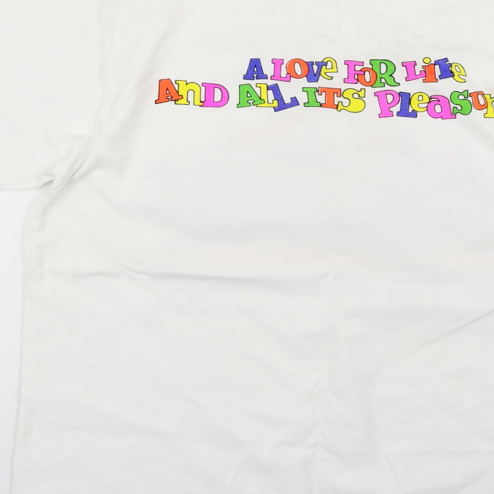 Preworn Mens White Geometric   T-Shirt Size L