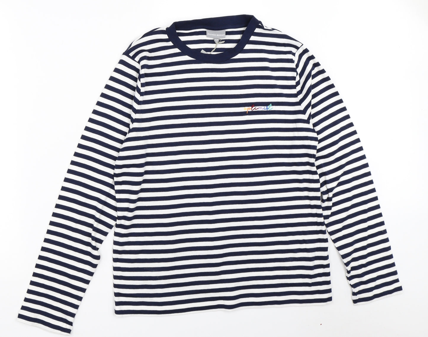 Oliver Bonas Womens Blue Striped  Basic T-Shirt Size 16