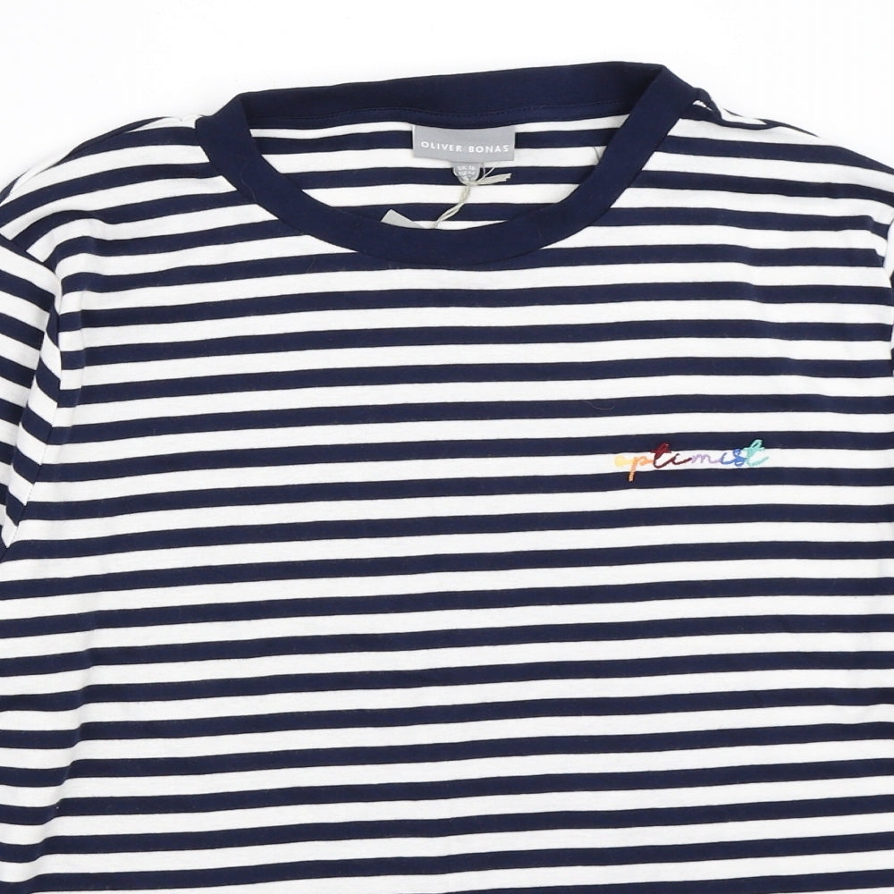 Oliver Bonas Womens Blue Striped  Basic T-Shirt Size 16