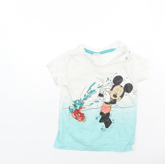 Front view of Disney Baby boys’ blue basic t-shirt, size 12, months