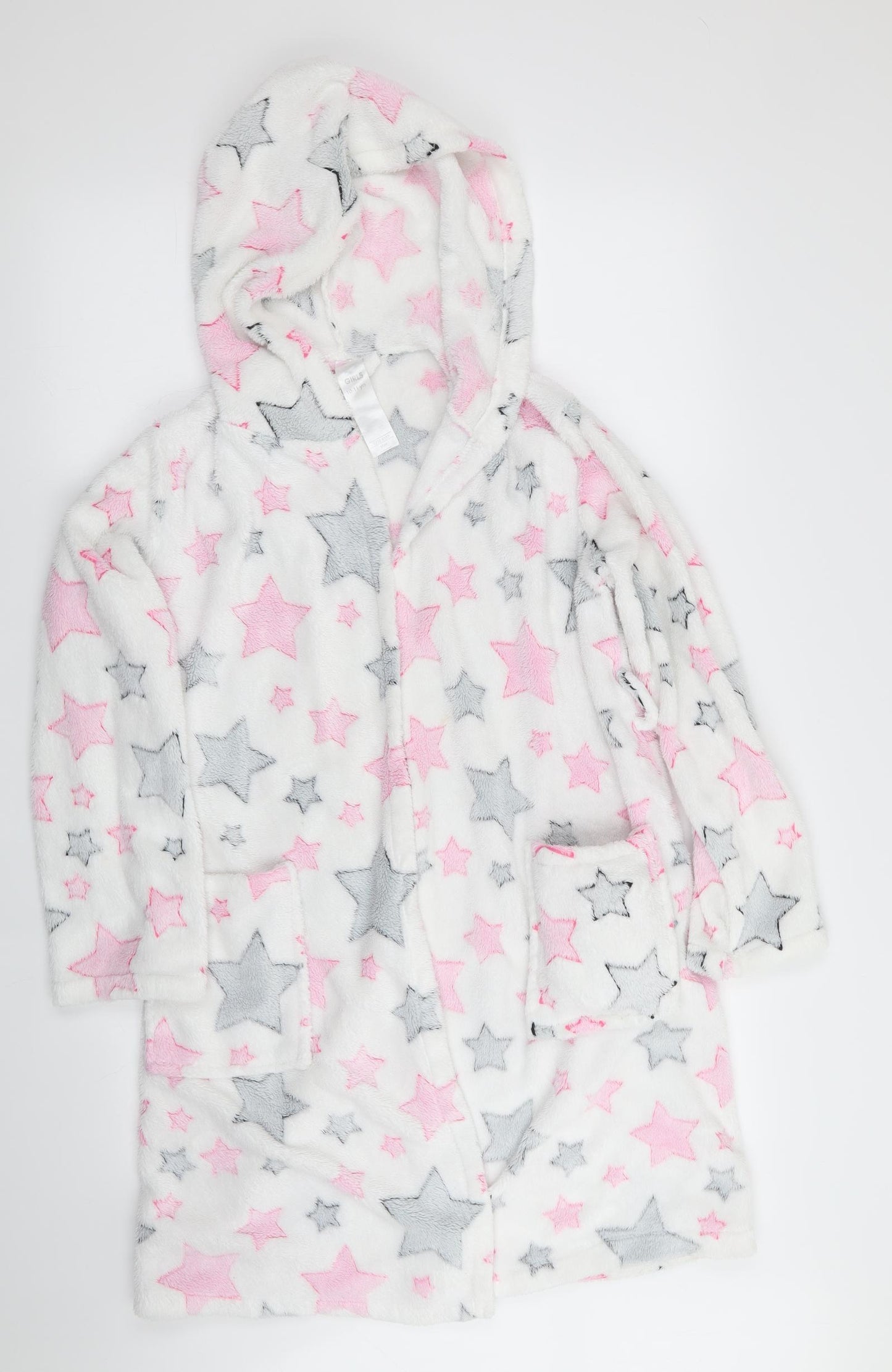 Preworn Girls White Geometric   Gown Size 10-11 Years  - Fleece Feel - Star Print