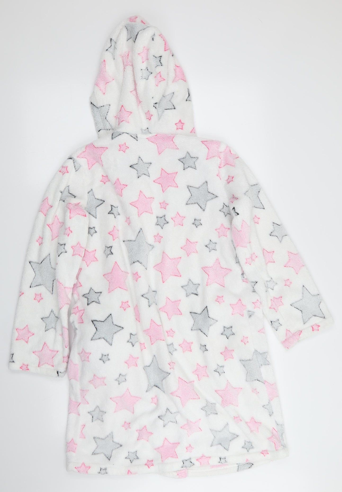 Preworn Girls White Geometric   Gown Size 10-11 Years  - Fleece Feel - Star Print