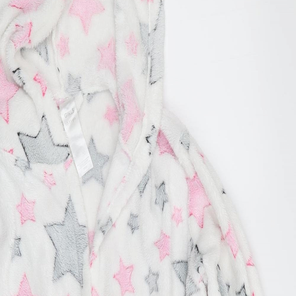 Preworn Girls White Geometric   Gown Size 10-11 Years  - Fleece Feel - Star Print