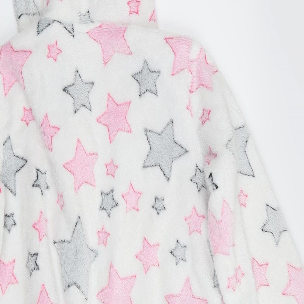 Preworn Girls White Geometric   Gown Size 10-11 Years  - Fleece Feel - Star Print