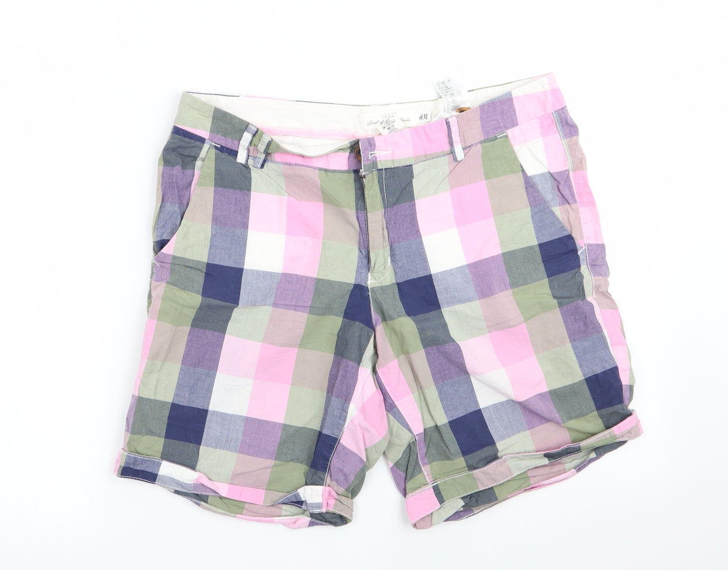 H&M Womens Pink Check  Mom Shorts Size 12