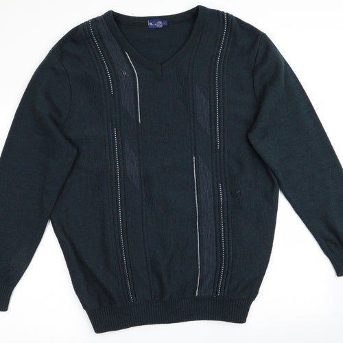 BHS Mens Green Striped  Pullover Jumper Size L