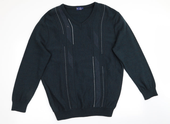 BHS Mens Green Striped Pullover Jumper Size L