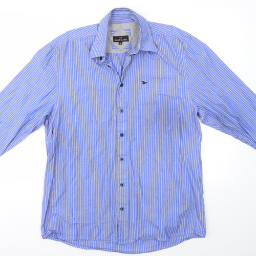 Black Label Mens Blue Striped   Button-Up Size M