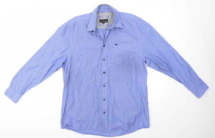 Black Label Mens Blue Striped   Button-Up Size M