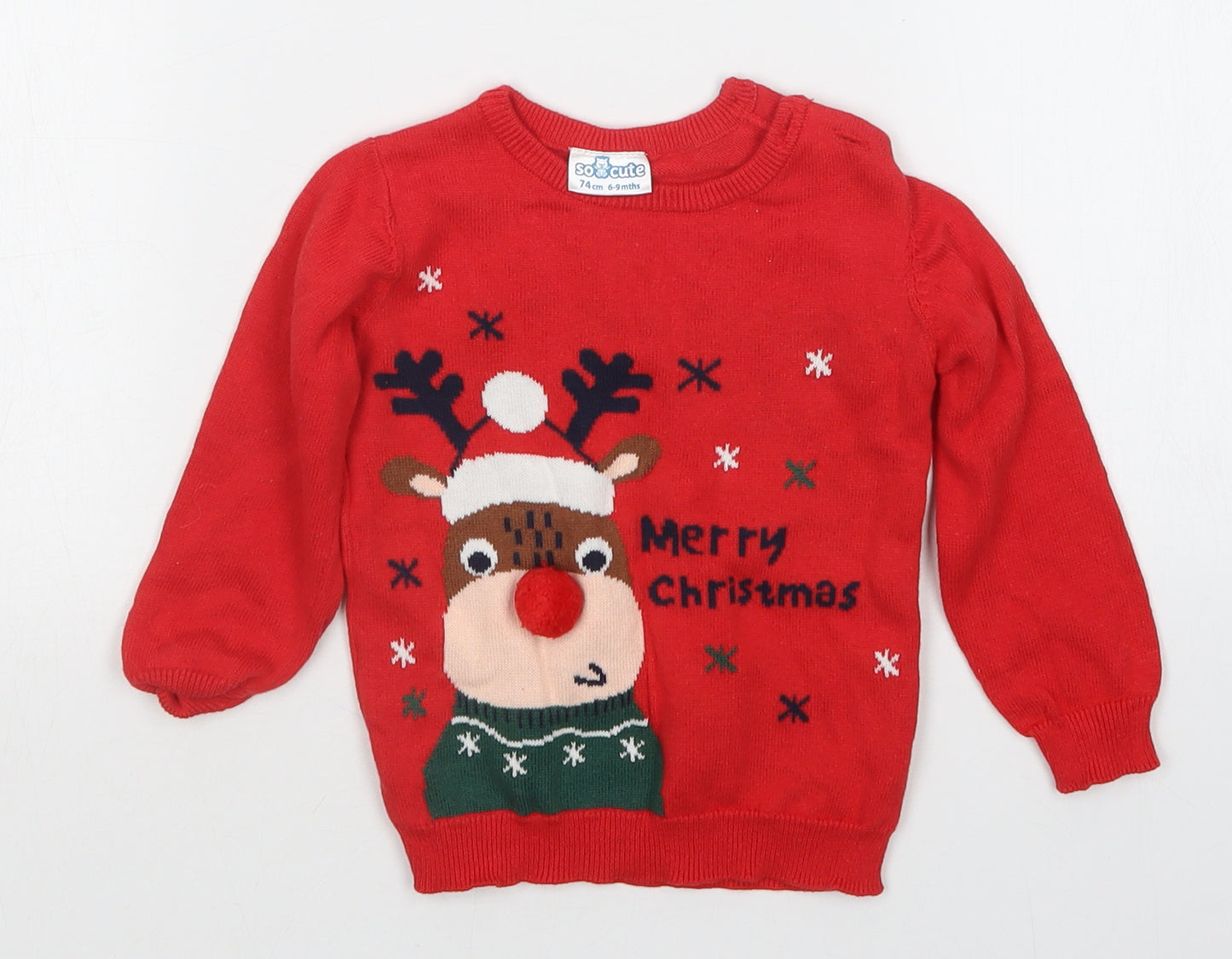 socute Baby Red   Pullover Jumper Size 6-9 Months  - Christmas