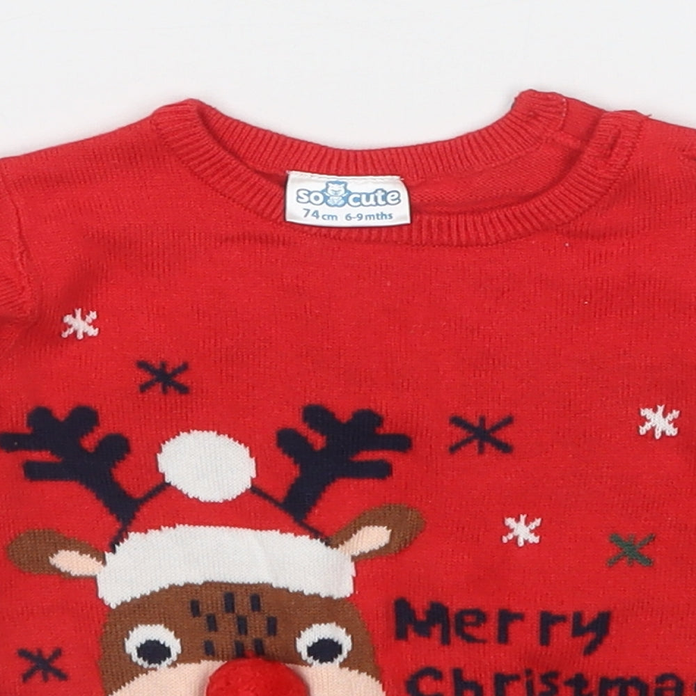 socute Baby Red   Pullover Jumper Size 6-9 Months  - Christmas