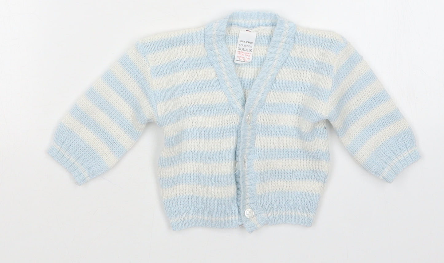 Preworn Boys Multicoloured Striped  Cardigan Jumper Size 6-9 Months