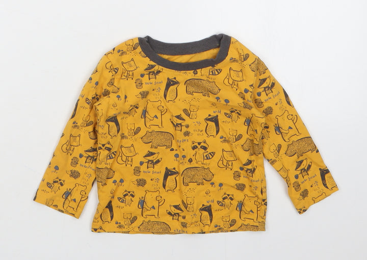 George Boys Yellow Animal Print  Basic T-Shirt Size 9-12 Months