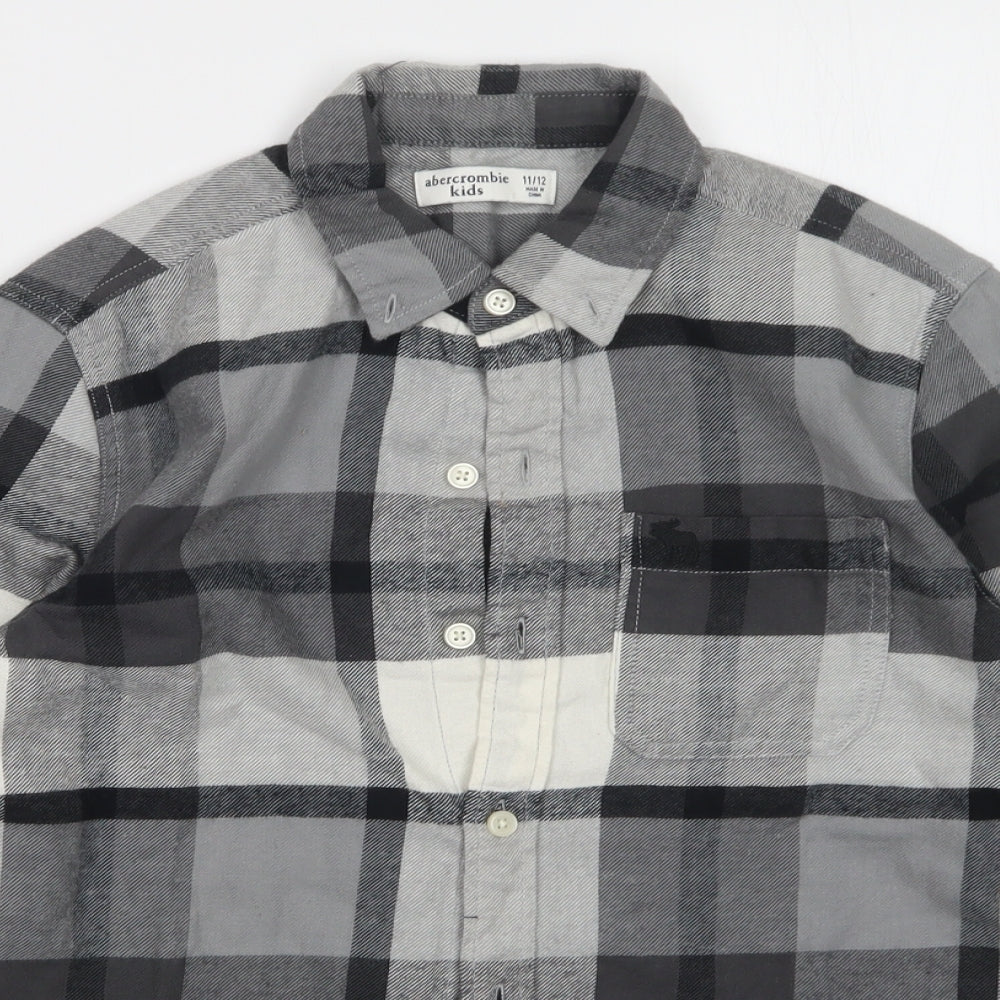 abercrombie kids Boys Grey Plaid  Basic Button-Up Size 11-12 Years