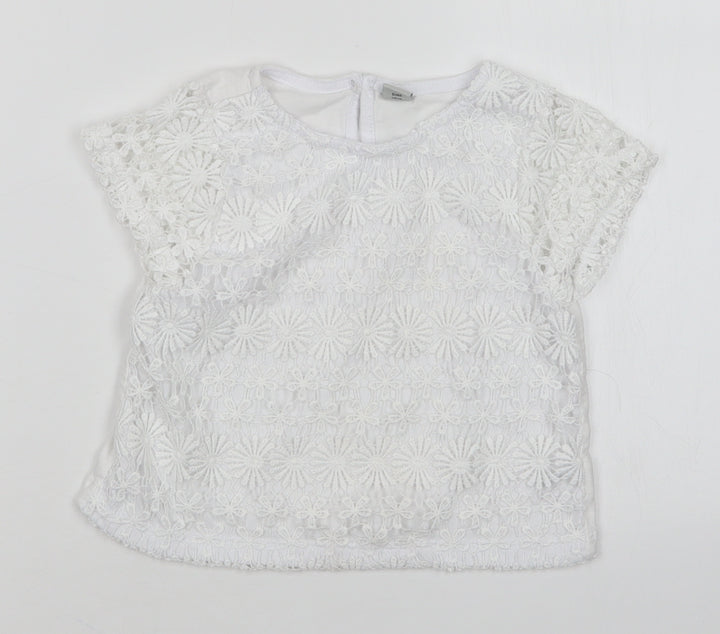 TU Girls White Floral  Basic T-Shirt Size 6 Years