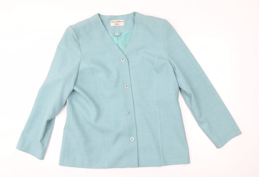 Front view of EWM women’s blue jacket blazer, size UK 14