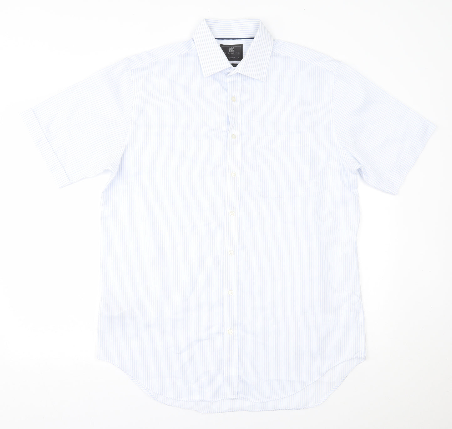 M&S Mens White Striped   Button-Up Size 16