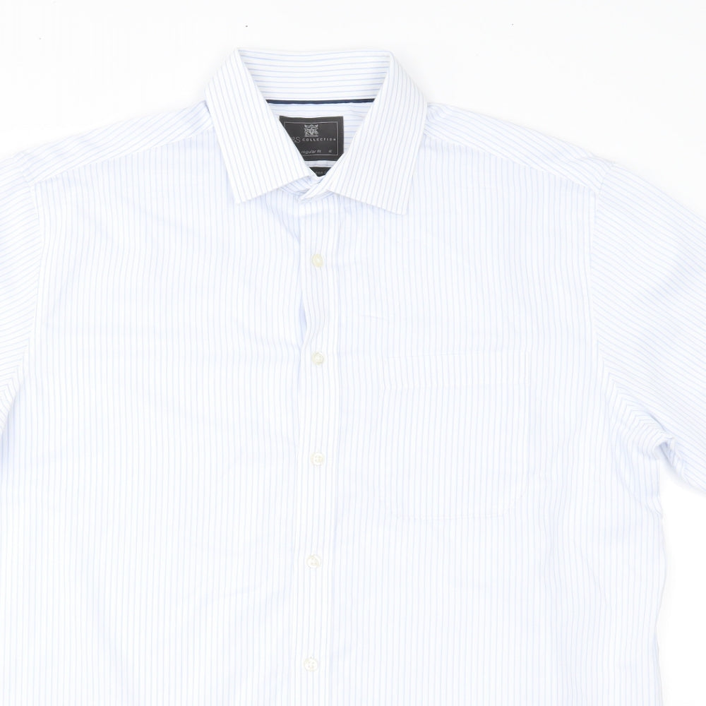 M&S Mens White Striped   Button-Up Size 16