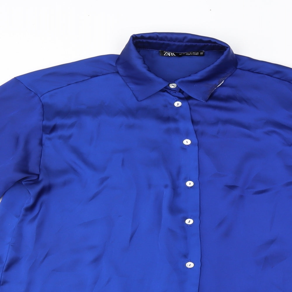 Zara Womens Blue   Basic Button-Up Size XS  - shiny