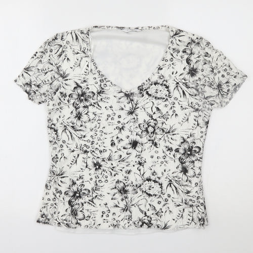 editions Womens White Floral  Basic Blouse Size 10