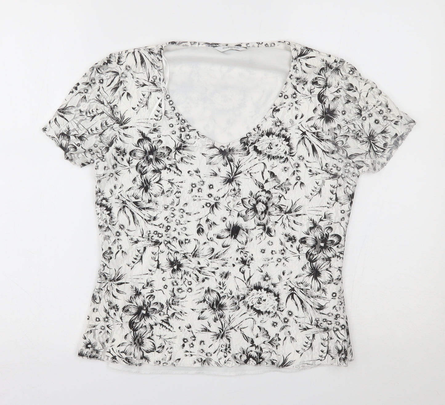 editions Womens White Floral  Basic Blouse Size 10