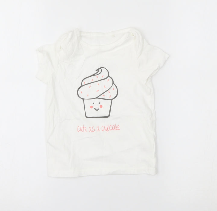 NEXT Girls White   Basic T-Shirt Size 12-18 Months  - cute as a cupcake