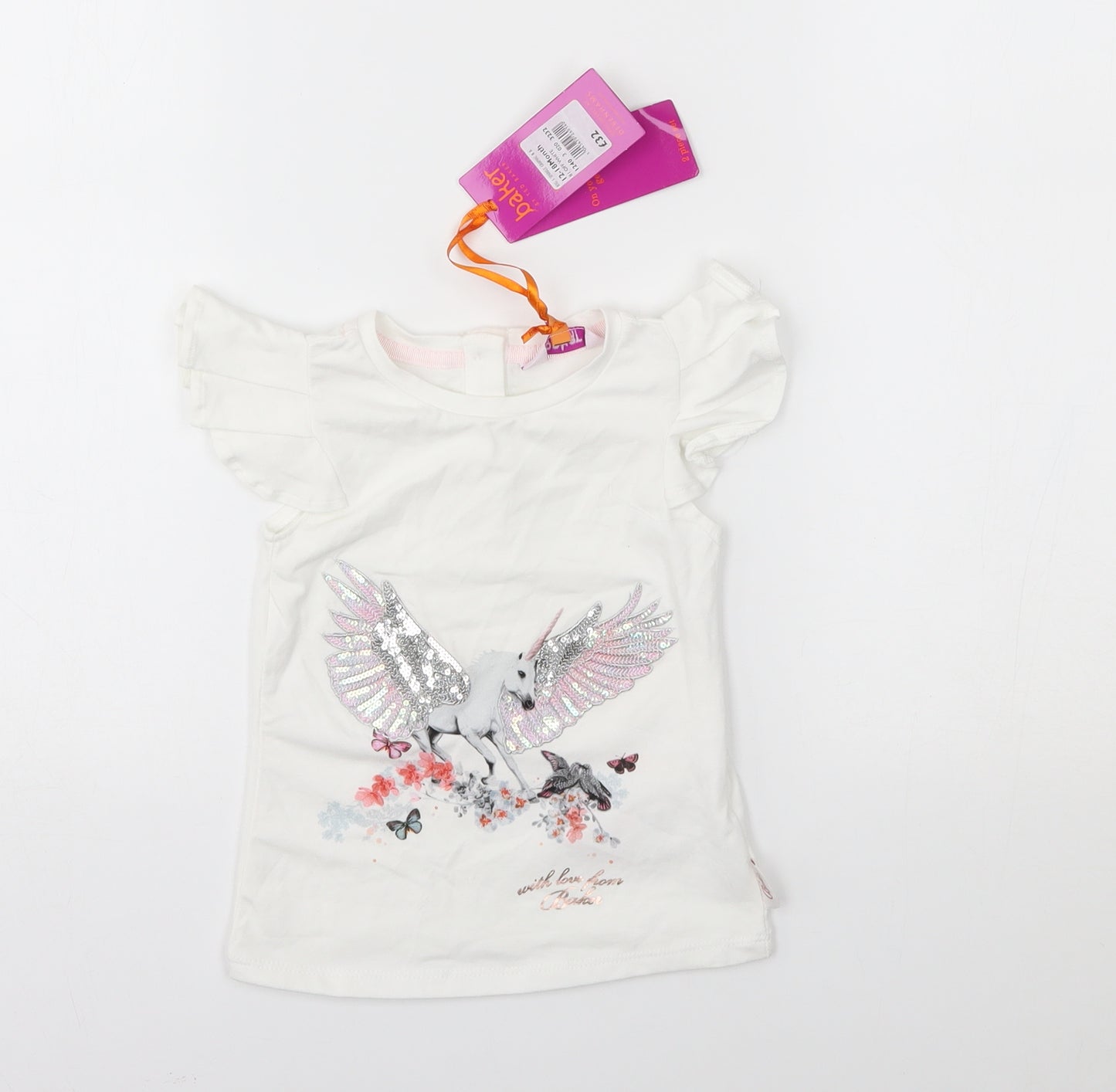 Baker Girls White   Basic Blouse Size 12-18 Months  - Unicorn