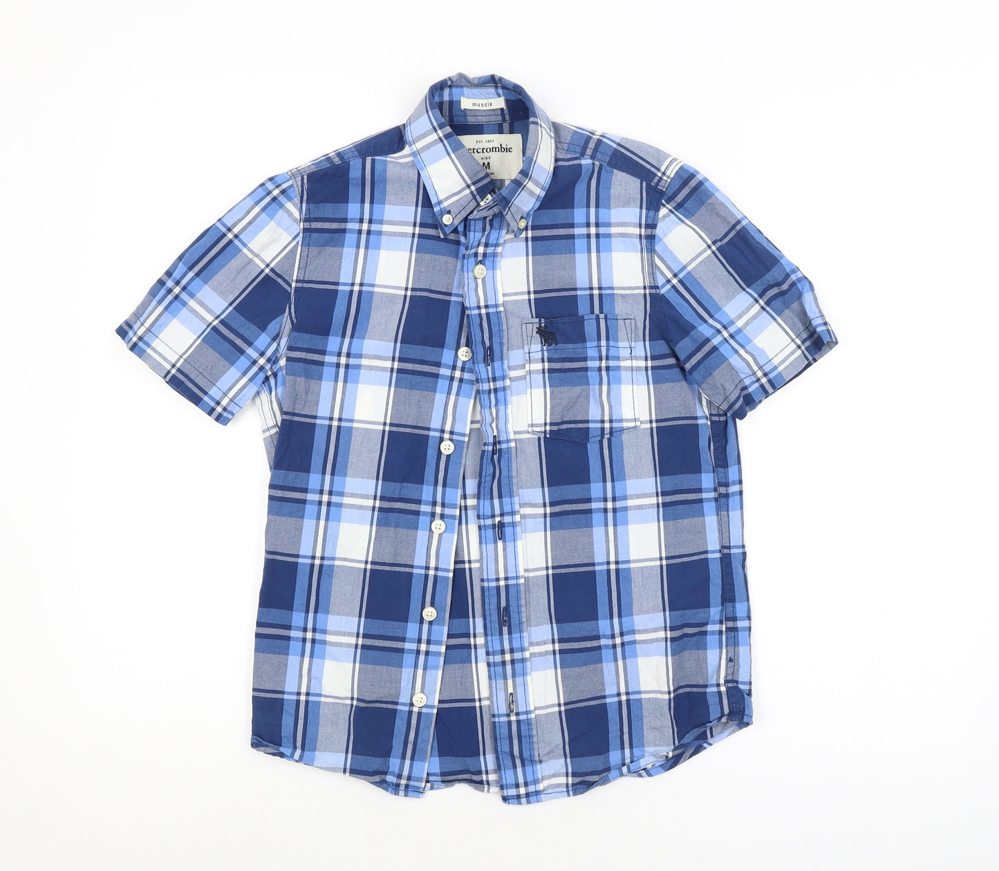 ABERCROMBIE Boys Blue Check  Basic Button-Up Size M