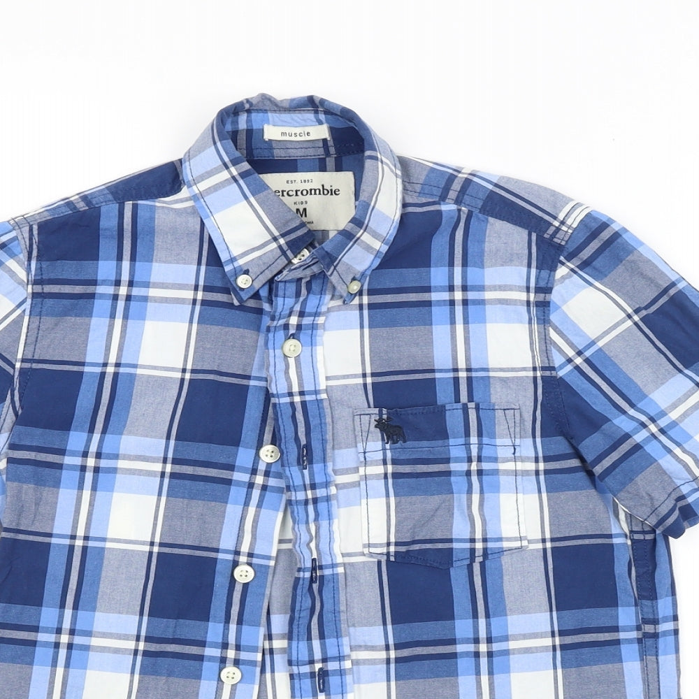 ABERCROMBIE Boys Blue Check  Basic Button-Up Size M
