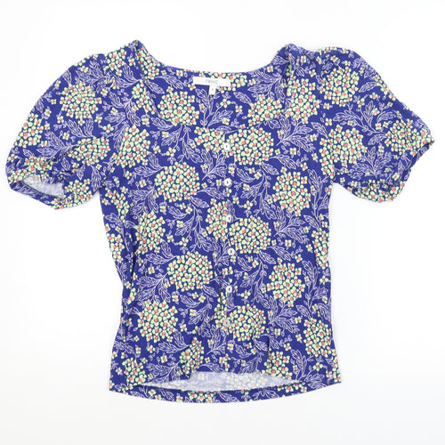 NEXT Womens Blue Floral  Basic Blouse Size 8
