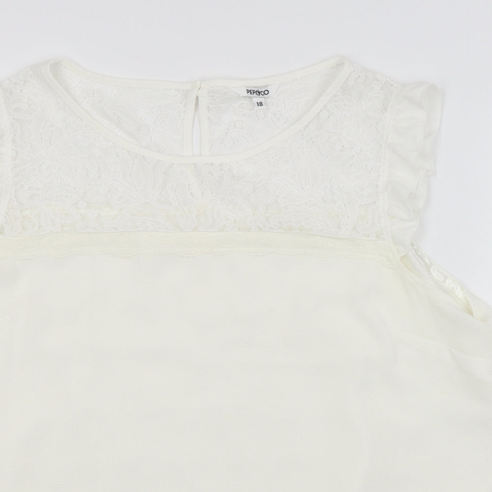 PEP&CO. Womens White Floral  Basic Blouse Size 18