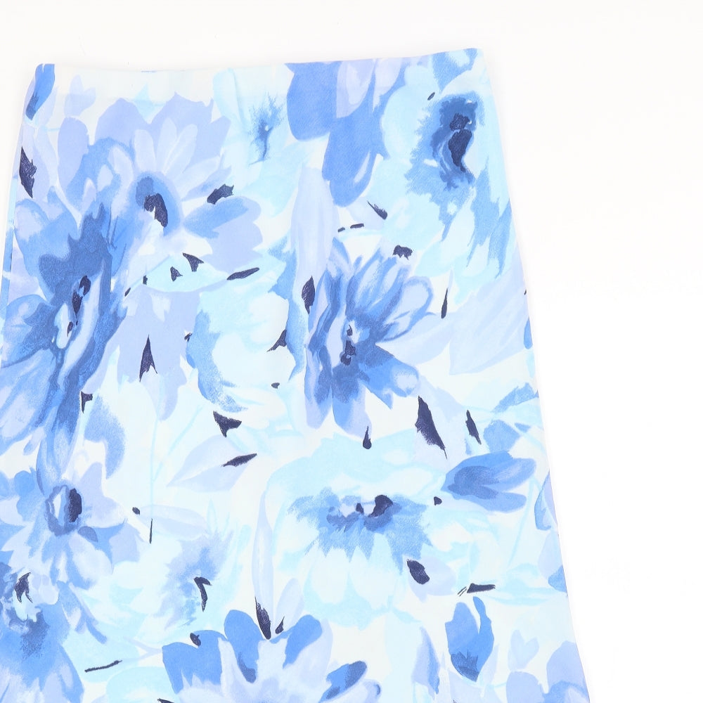 Preworn Womens Blue Floral  A-Line Skirt Size 16