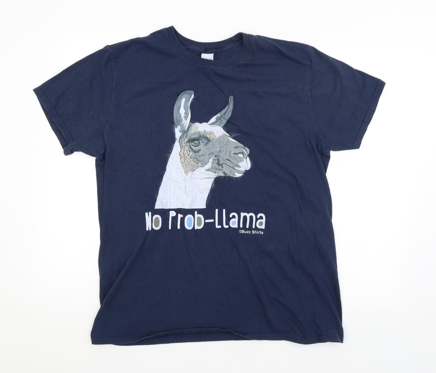 Preworn Mens Blue    T-Shirt Size L  - LLAMA