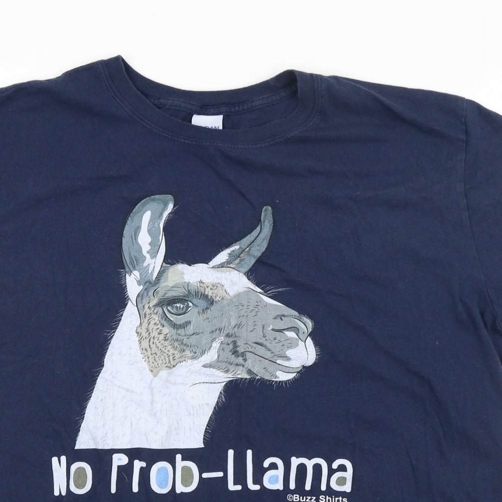 Preworn Mens Blue    T-Shirt Size L  - LLAMA